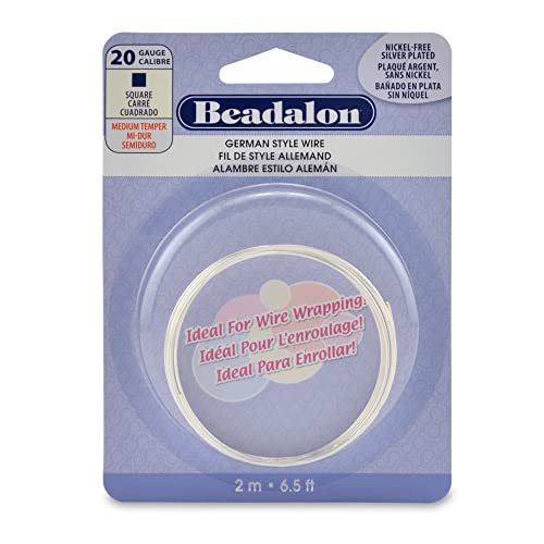 Beadalon German Style Wire, Square, Silver Plated, 20 Gauge/.032 in-2 m/6.5 ft