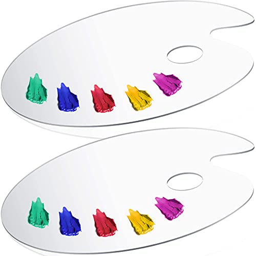 Acrylic Paint Palette 2pcs 11.8 x 7.9 inches with Thumb Hole by DUGATO, Clear Oval-Shaped Non-Stick Acrylic Oil Paint Mixing Tray- Comfortable to Hold & Easy to Clean - for DIY Art Painting Plate