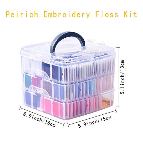 Peirich 201 Pack Embroidery Floss Kit, Includes Embroidery Threads 3-Tier Organizer Box Embroidery Kits for Friendship Bracelets Cross stitch DIY Floss Craft, Gift for Halloween Christmas Mother's Day