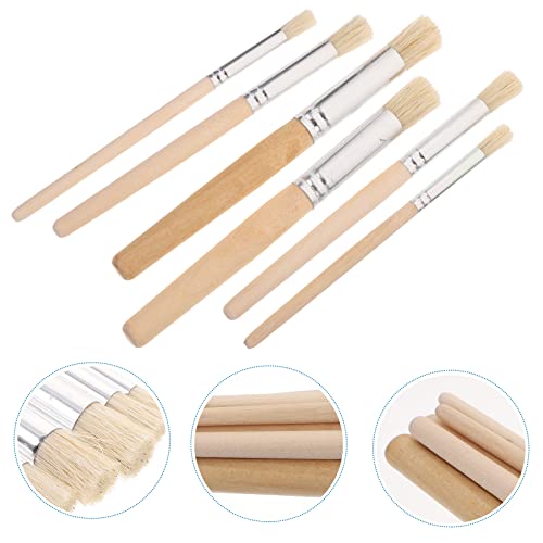 Exceart Wooden Stencil Brushes Natural Stencil Bristle Brushes Professional Paint Brushes Round Pointed Tip Nylon Hair Wooden Handle Painting Brushes for Acrylic Watercolor Oil Painting 6pcs