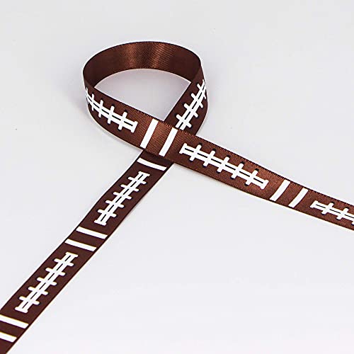 Ribbli Satin Football Pattern Craft Ribbon,5/8-Inch x 10-Yard,Brown/Black/White,Use for Hair Bows,Wreath,Birthday,Gift Wrapping,Party Decoration,All Crafting and Sewing
