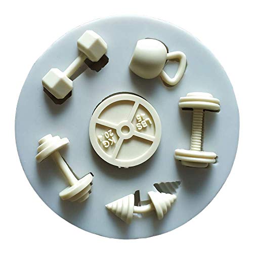 Sports Fitness Workout Exercise Dumbbell Silicone Fondant Mold Sugar Craft Gumpaste Cake Cupcake Decorating Tool Polymer Clay Resin Mold