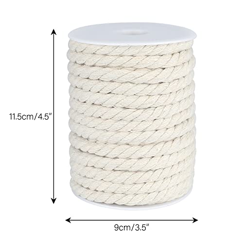 8mm x 65 Feet Cotton Rope,Natural Cotton Cord,3 Ply Twisted Macrame Rope for for Crafts,Wall Hangings,Plant Hangers,Decor,Pet Toys