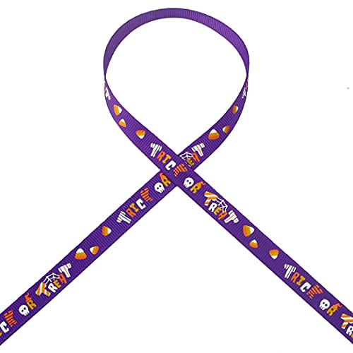Ribbli Grosgrain Halloween Ribbon,Trick or Treat Ribbon Use for Craft,Halloween Gift Wrapping,Home Decor,3/8 Inches x 10 Yards,Purple/White/Yellow/Orange