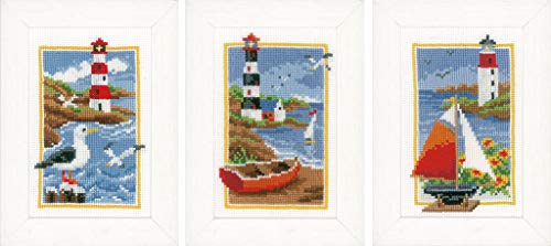 Vervaco Counted Cross Stitch Miniature Kit (Set of 3) Lighthouse 3.2" x 4.8"