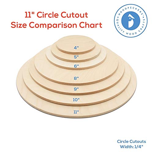 Wood Circles 11 inch, 1/4 Inch Thick, Birch Plywood Discs, Pack of 1 Unfinished Wood Circles for Crafts, Wood Rounds by Woodpeckers