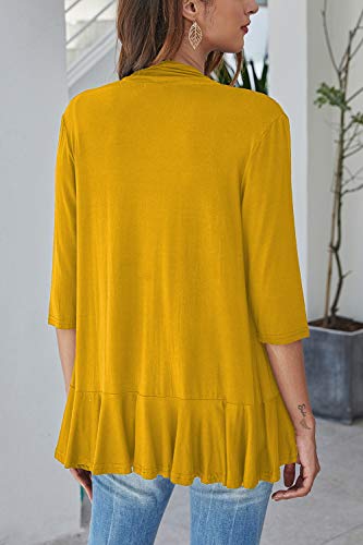 Bluetime Women Open Front Cardigan Plus Size 3/4 Sleeve Lightweight Cardigan Sweaters Fall Kimono Cardigan (XXXL, Mustard)