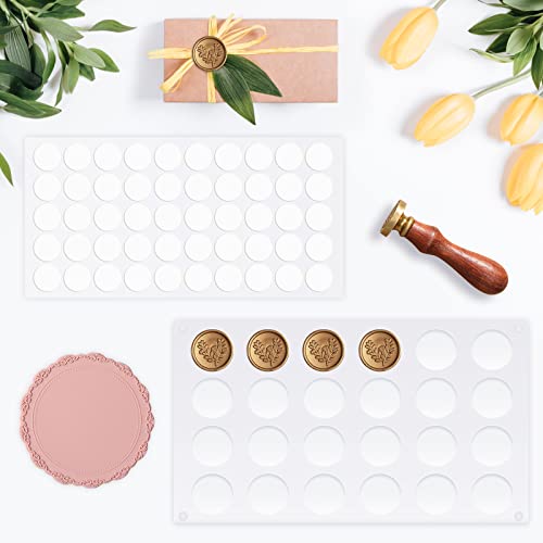 Adhesive Wax Seal Mat 2 Pack Silicone Mat Pad for Wax Seal Stamp 24 Cavity Wax Seal Kit with 100 Pcs Removable Sticky Point Dots Craft Waxing for DIY Craft, Gift Package, Envelop Letter Sealing