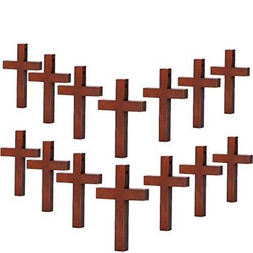 70 Pieces Small Wooden Crosses Necklace Mini Wood Cross Charms for Crafts DIY Cross Pendants in Bulk Natural Wooden Cross Palm Olive Cross for Jewelry Crafting Halloween Party Decorations