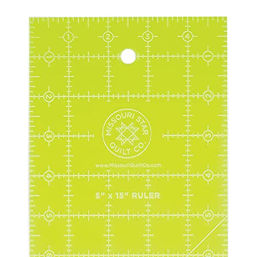 Acrylic Quilting Ruler, 5” x 15” | Large Ruler for Sewing, Measuring and Cutting Quilt Fabric | Straight Edge Tool for Layer Cakes, Charm Pack Quilts, and DIY Craft Projects, Green