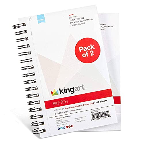 KINGART Pad, 60 Lbs. (90G), 5.5" X 8.5", 100 Sheets, 2-Pack Sketch Paper, (Pack of 2), White 2 Piece