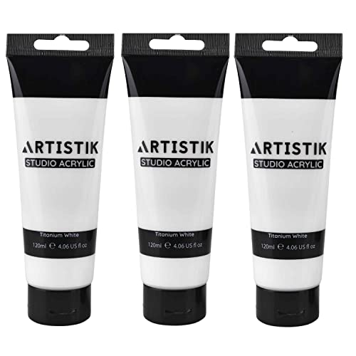 Titanium White Acrylic Color Paint Tubes - Set of 3 - 120ml Professional Grade Paints for Canvas Paper Wood and Other Surfaces Vivid Non-Toxic Paint for Kids Beginners and Artists