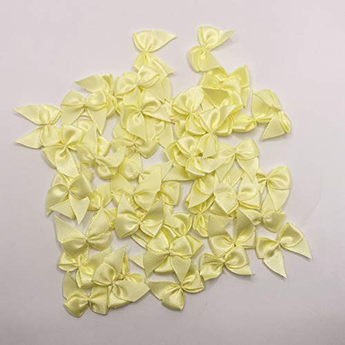 Briefix 50 Pieces Mini Satin Ribbon Bows Adorable Flower Appliques for Sewing, Scrapbooking, DIY Crafts and Gifts Decoration(Yellow)