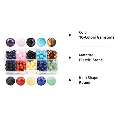 FYGEM Natural Stone Beads 300pcs Mixed 6MM Round Genuine Real Beading Loose Gemstone Hole Size 1mm DIY Charm Smooth Beads for Bracelet Necklace Earrings Jewelry Making (Stone Beads Mix 300pcs, 6MM)