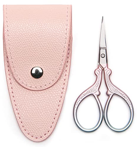 GAIFONGRE 3.6 inch Small Precision Scissors, Sewing scissors with leather sheath cover,Small Stainless Steel craft tools,sewing supplies,Needlework Threading Shears , color PINK green