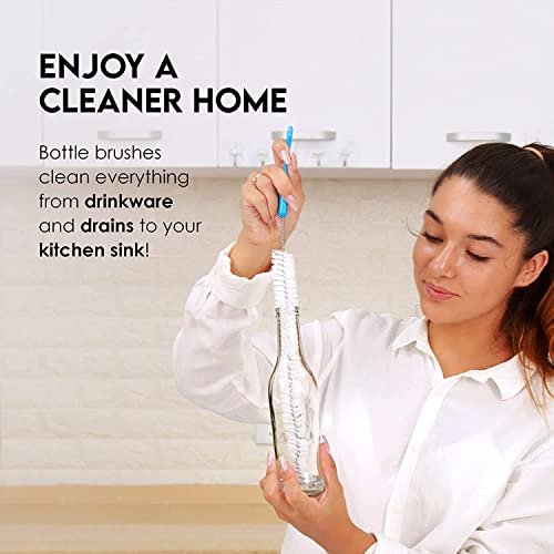Turbo Microfiber Bottle Brush Cleaner Pack - Set of 5 Long, Cleaning Brushes for Baby Bottles, Water Bottles, Straws, Tumblers, Wine Decanters and Flask - Kitchen Supplies