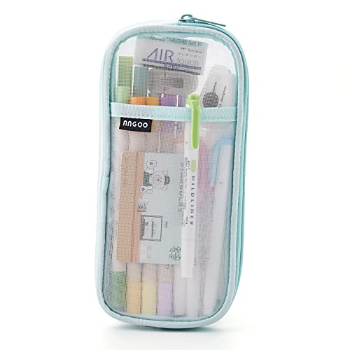 EASTHILL Grid Mesh Pen Pencil Case with Zipper Clear Makeup Color Pouch Cosmetics Bag Multi-Purpose Travel School Teen Girls Transparent Stationary Bag Office Organizer Box for Adluts(Green)