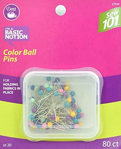 Dritz Sew 101, 1-1/4", 80 Count, Assorted Colors Ball Pins