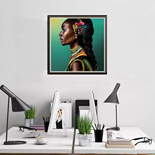 SKRYUIE 5D Full Drill Diamond Painting African Women are Green by Number Kits, Paint with Diamonds Arts Embroidery DIY Craft Set Arts Decorations (12x12inch)