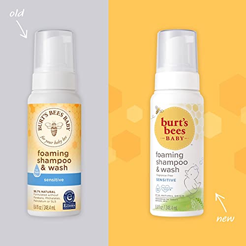 Burts Bees Baby Foaming Shampoo & Wash for Sensitive Skin, Fragrance Free Baby Wash - 8.4 Fl Oz (Pack of 3)