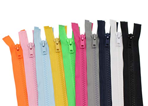 YaHoGa 10PCS 28 Inch (71cm) Separating Jacket Zippers for Sewing Coat Jacket Zipper Heavy Duty Plastic Zippers Bulk 10 Colors Mixed (1pcs per Color)