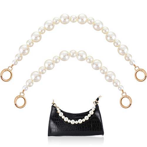 2 Pieces Large Imitation Pearl Bead Handle Chain Short Handbag Purse Chain Replacement Bag Chain Accessories with Golden Clasp for Purse Bags Women (2 cm, 1.4 cm)