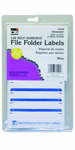 Charles Leonard File Folder Labels, Self-Adhesive, 0.56 x 3.43 Inches, Blue, 248-Count Box (45215)