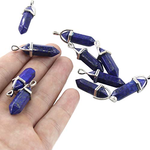 ALEXCRAFT Wholesale 10PCS Natural Lapis Lazuli Hexagonal Stone Healing Point Chakra Pendants Bulk Charms for Jewelry Making