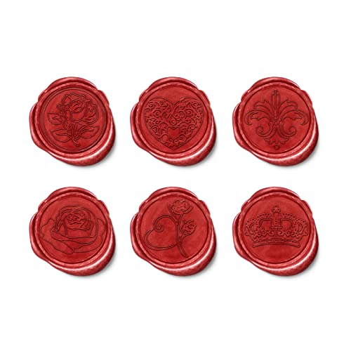 Wax Seal Stamp Set,Ailtuer 6 Pieces Plant Series Sealing Wax Stamp Heads + 1 Wooden Hilt, Vintage Seal Wax Stamp Kit with Gift Box (Flower+Rose*3+Heart+Crown)