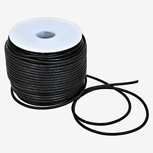 GENIQUE Real/Genuine Round Leather String Cord for Necklace, Bracelets, Jewellery, Braiding (20 Metres)(1.5mm,Black Distressed)