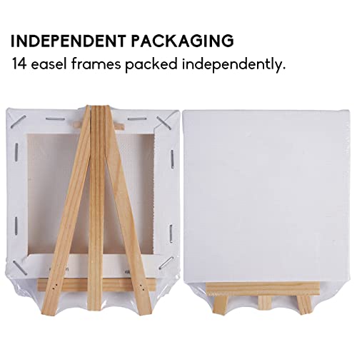 Tavolozza 14 Pack Mini Canvas and Easel Set, 14pcs 5" Mini Easel and 14pcs 4"x 4" Mini Canvas, Small Stretched Canvas, Professional Kids Art Supplies for Drawing, Painting
