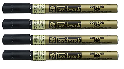 Sakura Pen-Touch Paint Marker 1.0 mm fine point metallic gold color, Pack of 4