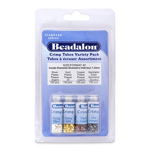 Beadalon Crimp Tube Assorted Color Variety Pack, Size #2-600 pcs, Silver, Gold, Copper, Hematite Color for Jewelry Making & Beading