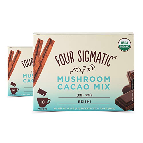 Mushroom Hot Cacao Mix with Reishi by Four Sigmatic – Organic Reishi Mushroom, Cinnamon, Cardamom, Stevia, & Cacao. Reduces Anxiety & Stress, Relaxes the Body, Improves Sleep | USDA Organic | Vegan & Paleo (2 Packs of 10 Packets)