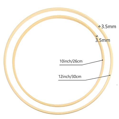 Sntieecr 12 Pack 2 Sizes Wooden Bamboo Floral Hoop Macrame Craft Hoop Ring for DIY Wedding Decorations, Dream Catchers, Wreath Decor, and Wall Hanging Crafts (10 & 12 Inch)