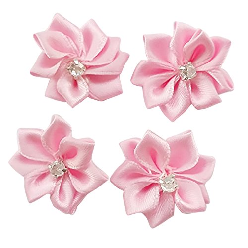 Libiline Upick More Than 26 Colors 40PCS Satin Ribbon Flowers Bows Rose w/Rhinestone Appliques Craft Wedding Dec (Pink)
