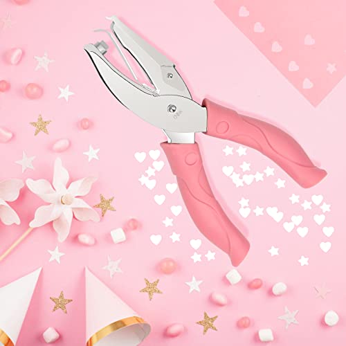 2 Pieces Handheld Hole Paper Punch, Pletpet Heart Hole Punch + Star Hole Punch 1/4 Inch Metal Single Hole Paper Punch, with Soft-Handled for Tags Clothing Ticket (Heart+Star) (Star+Heart)