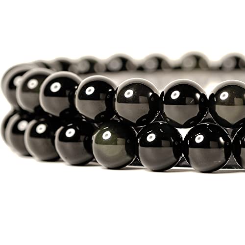 Anjpuy 10MM Natural Stone Beads Round Loose Beads Gemstone for Jewelry Making with Crystal Stretch Cord (Black Obsidian,37PCS)