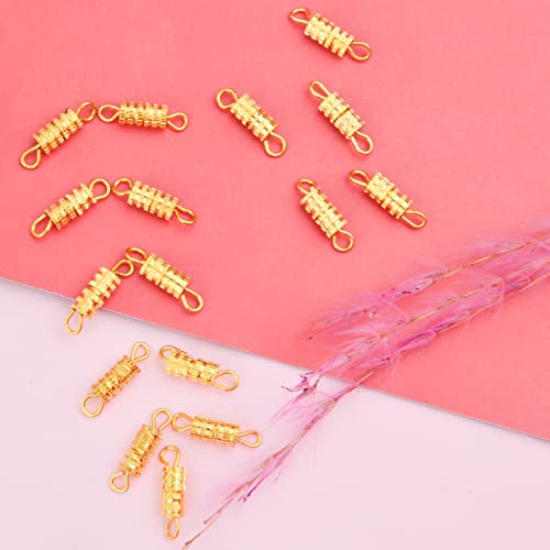 Aylifu 100pcs Screw Type Clasp Barrel Screw Twist Clasps Connector Fasteners with Double Loops for Jewelry Making DIY Necklace Bracelet, Golden, 14x3.8mm