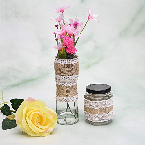 Livder 6 Rolls 2 Inch Width Natural Jute Burlap Ribbon with White Lace for DIY Home Decoration, Wedding Party and Gift Packaging