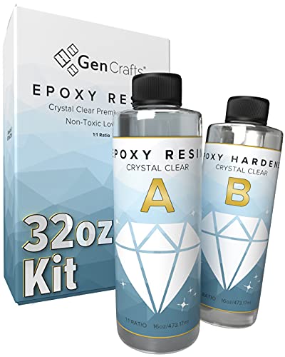 32 oz Epoxy Resin Kit by GenCrafts - Crystal Clear and Perfect for Silicone Molds, Jewelry Art, Coating, Tumblers, and More - for use with Additives Like Glitter, Mica Powder, and Liquid Pigment