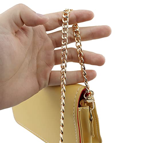 HEEHEE 47.2" Mini Purse Chain Strap More Upscale Color Tone Wearing Comfortable Slim Wide 8mm Quality Metal Flat Chains Handbag Replacement Straps Gold 1 PCS for Shoulder Cross Body Wallet Clutch