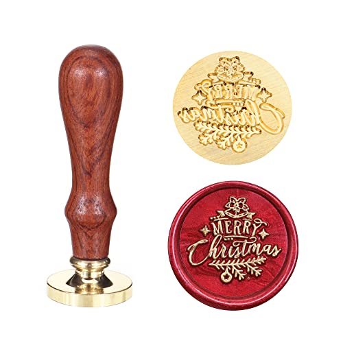 SWANGSA Merry Christmas Wax Seal Stamp, Vintage Wood Stamp Removable Brass Head Sealing Stamp, Great for Decorating Christmas Party Invitations Gift Packing (Merry Christmas)