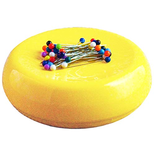 Grabbit Magnetic Sewing Pincushion with 50 Plastic Head Pins (Yellow)