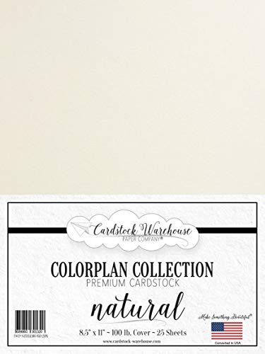 Natural Cardstock Paper - 8.5 X 11 Inch Premium Matte 100 Lb. Heavyweight - 25 Sheets from Cardstock Warehouse