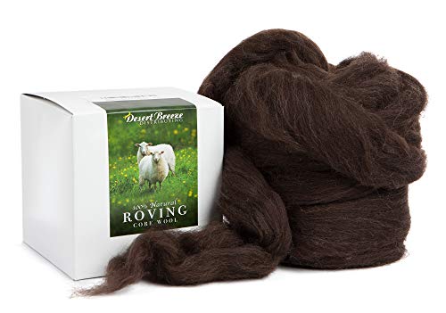 100% Natural Wool Roving Top, Un-Dyed Dark Chocolate, 8 OZ Corriedale, Made in South America, Best Core Wool for Needle Felting, Wet Felting, Spinning, Dryer Balls, Big Yarn Roving, 28.5 Micron