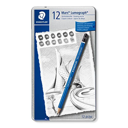 STAEDTLER Lumograph Graphite Drawing & Sketching Pencils, Soft Set of 12 Degrees (100G12S)