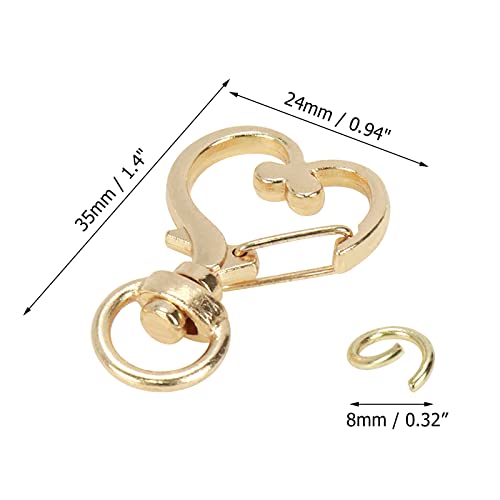 Coshar 50pcs Heart Shaped Swivel Buckles Spring Snap Clip Lobster Clasp Hook Keychain Jewelry Findings(KC Gold)