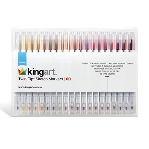 KINGART Studio Twin-Tip Sketch Markers, Set of 60 Unique & Vivid Colors, Set of 60