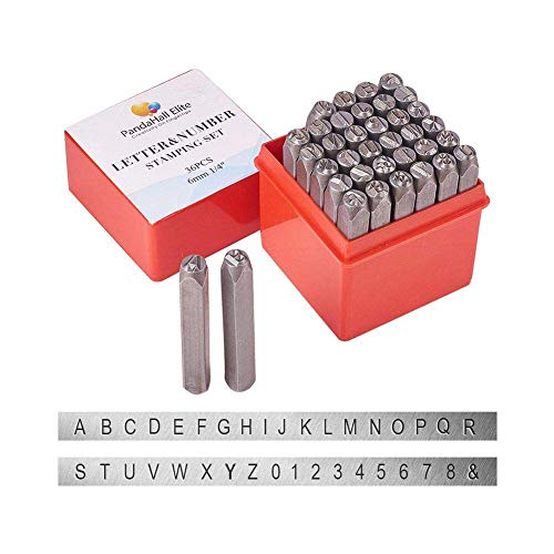 PH PandaHall 36 Pcs Letter and Number Metal Stamp Set, 1/4 inch 6mm Alphabet A-Z and Number 0-9 and Symbol, Iron Uppercase Stamps Punch Press Tool for Imprinting on Metal Jewelry Leather Wood